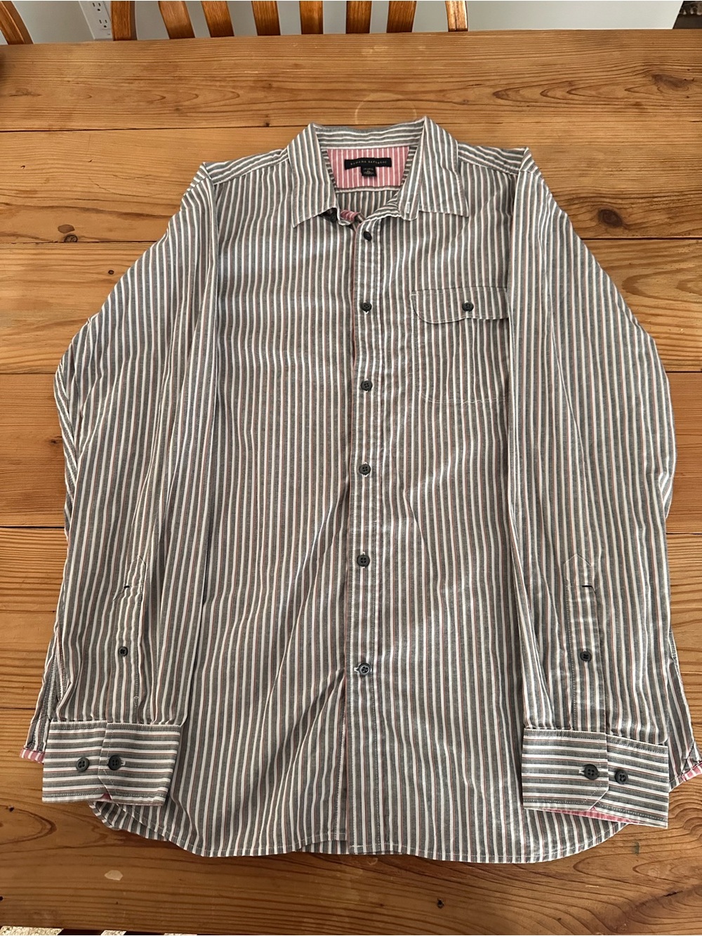 Banana Republic Men's Gray and White Striped Dress Shirt